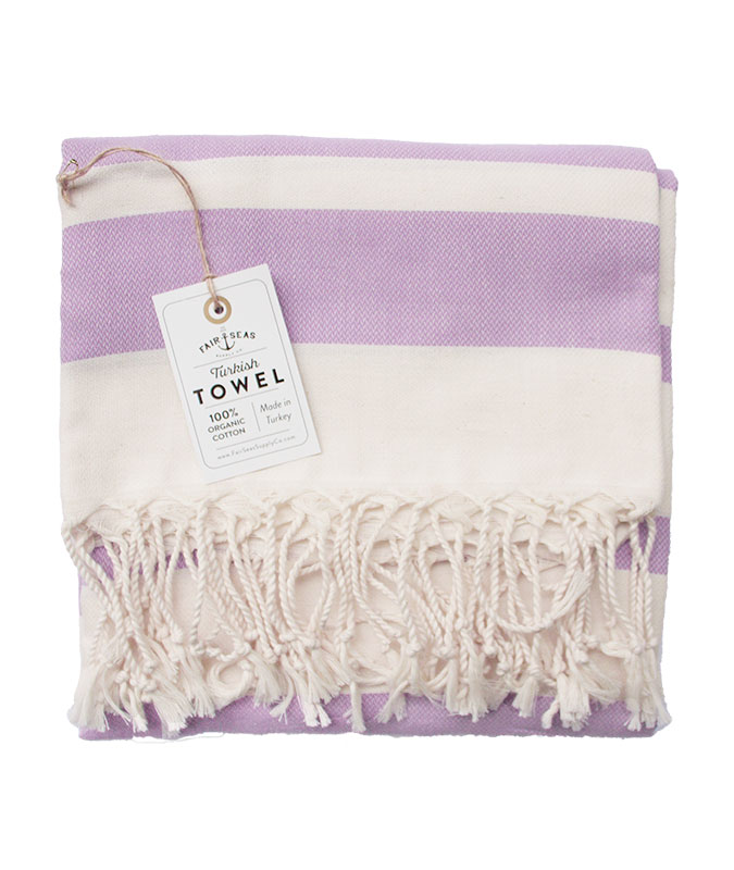 Photo of the Turkish Towel folded in Wisteria Purple from Fair Seas Supply Co