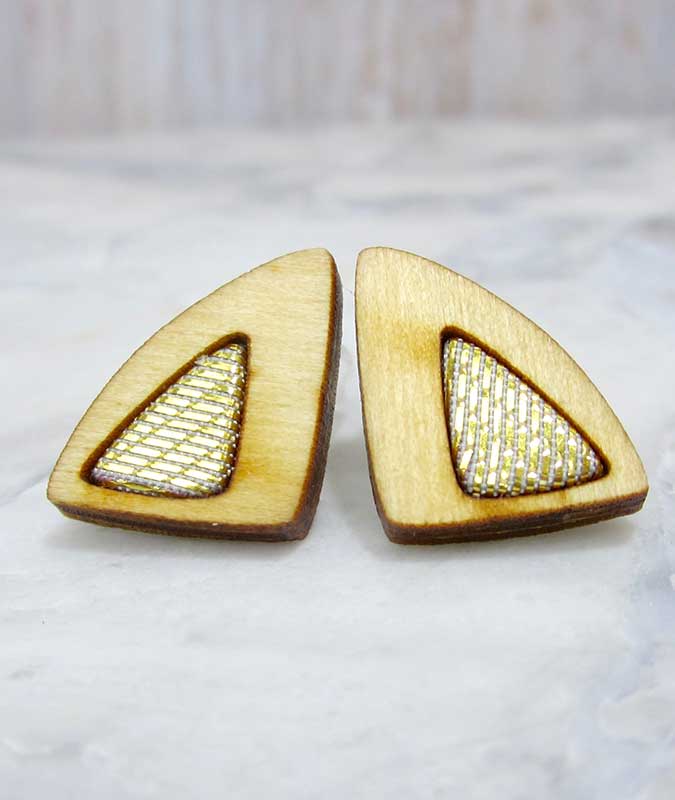 Golden Triangle wood stud earrings.