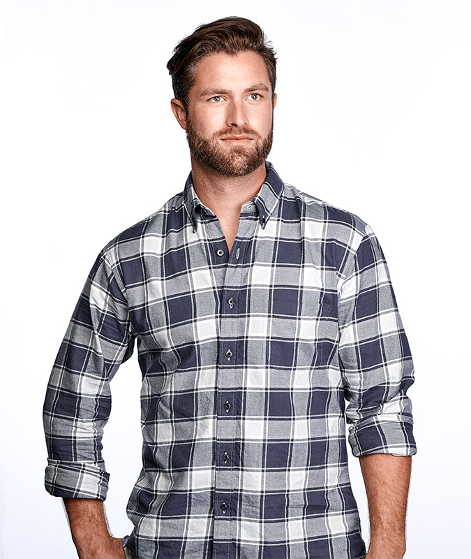 men's sustainably made plaid shirt in blue and gray